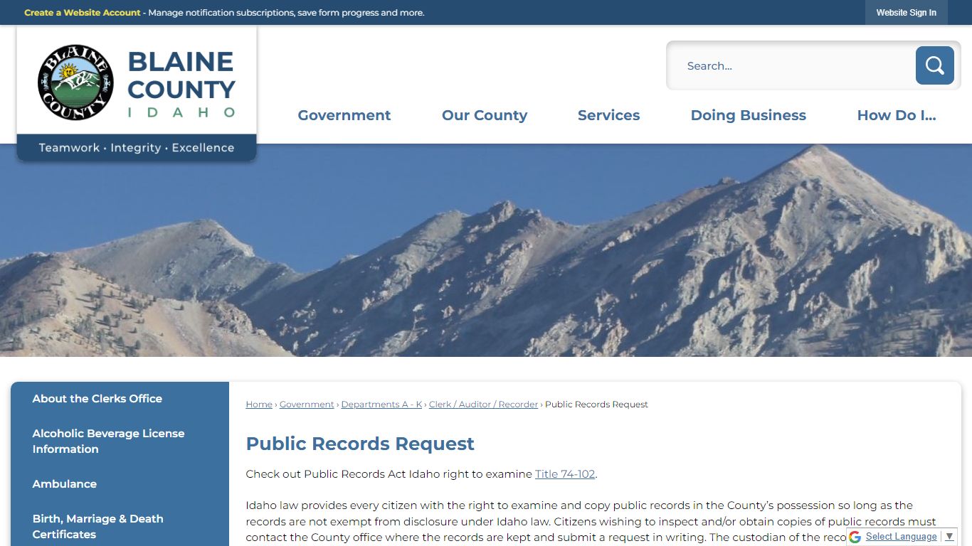Public Records Request | Blaine County, ID